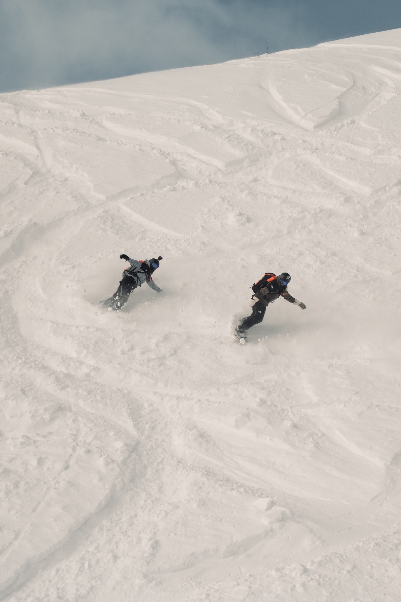 Snowboardeuse dans la poudreuse